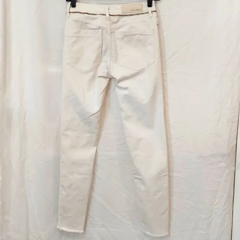 Zadig & Voltaire Eva Cher Moto Zipper Raw Hem Skinny Jeans Sz 24